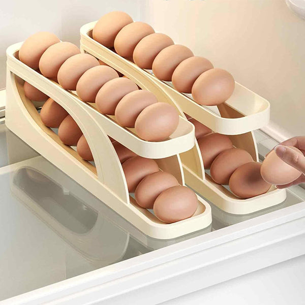 Double Layer Roll Down Refrigerator Egg Dispense Tray Streamline Storage Food Storage Containers