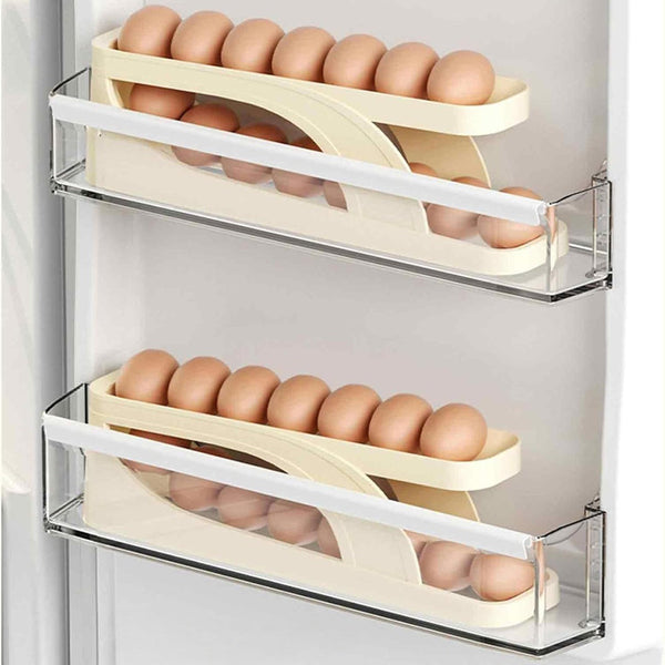 Double Layer Roll Down Refrigerator Egg Dispense Tray Streamline Storage Food Storage Containers
