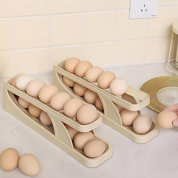 Double Layer Roll Down Refrigerator Egg Dispense Tray Streamline Storage Food Storage Containers