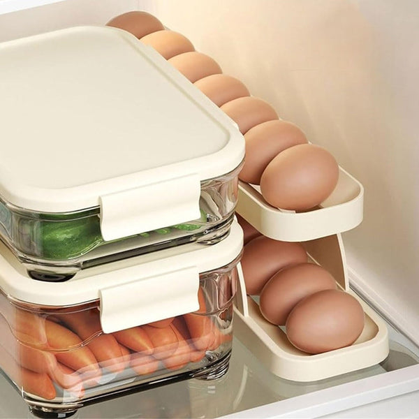 Double Layer Roll Down Refrigerator Egg Dispense Tray Streamline Storage Food Storage Containers