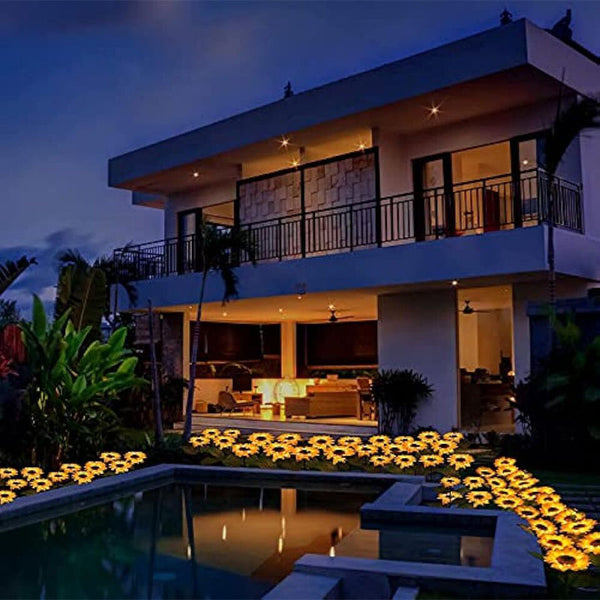 Waterproof Led Solar Sunflower Stake Lights For Garden Dco Landscape & Walkway Lights