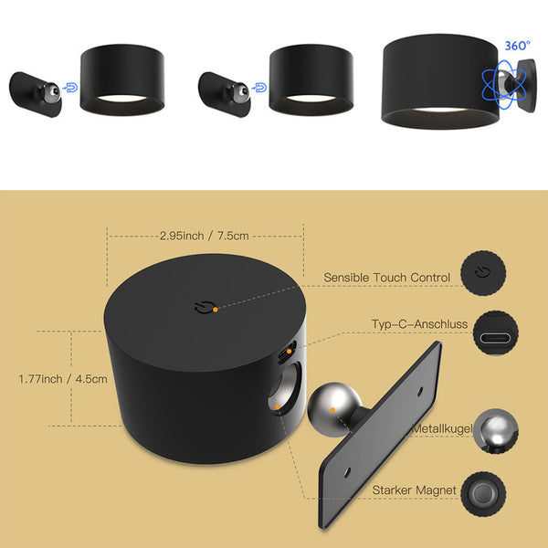 Wall Lights 360 Dimmable Touch Control Magnetic Ball Light Led Wall Sconce Usb Rechargeable