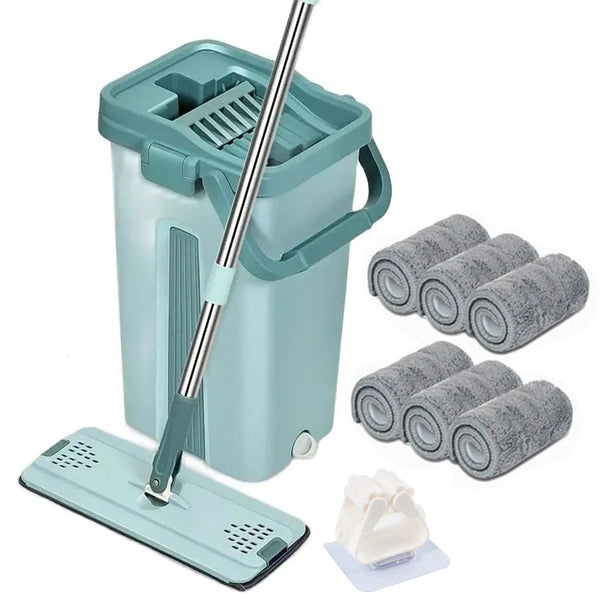 Wet Or Dry Usage Hands Free Mopping System With Bucket And Microfiber Pads Mops Brooms & Scrubbers