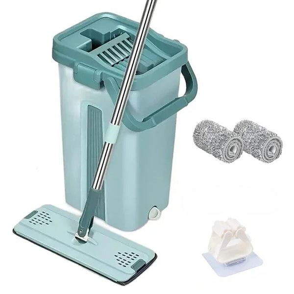 Wet Or Dry Usage Hands Free Mopping System With Bucket And Microfiber Pads Mops Brooms & Scrubbers