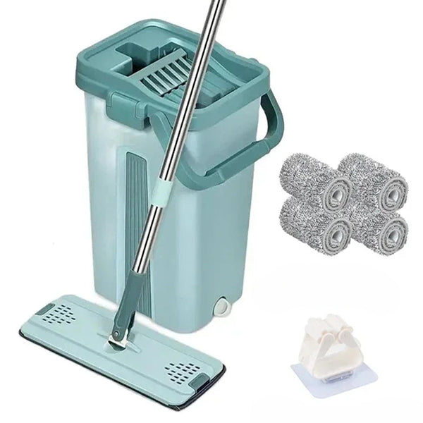 Wet Or Dry Usage Hands Free Mopping System With Bucket And Microfiber Pads Mops Brooms & Scrubbers