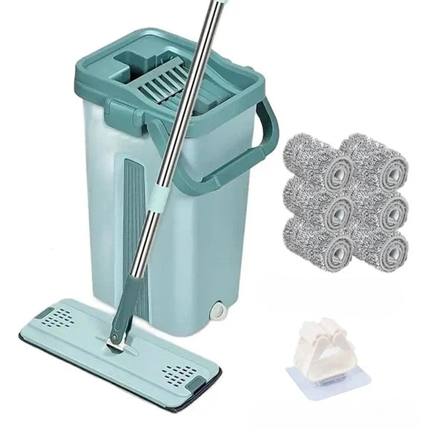 Wet Or Dry Usage Hands Free Mopping System With Bucket And Microfiber Pads Mops Brooms & Scrubbers