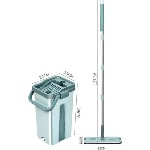 Wet Or Dry Usage Hands Free Mopping System With Bucket And Microfiber Pads Mops Brooms & Scrubbers