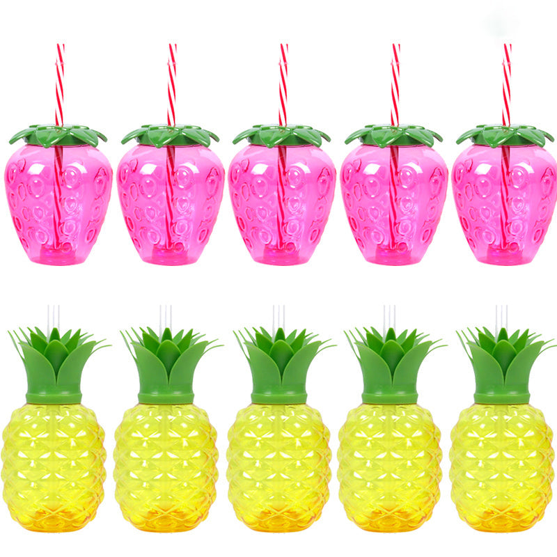 10Pcs Plastic Strawberry Pineapple Drinking Cup With Party Tableware & Serveware