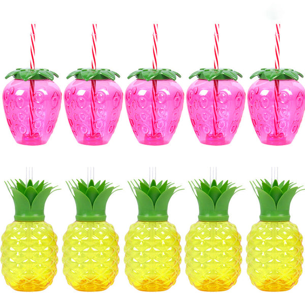 10Pcs Plastic Strawberry Pineapple Drinking Cup With Party Tableware & Serveware