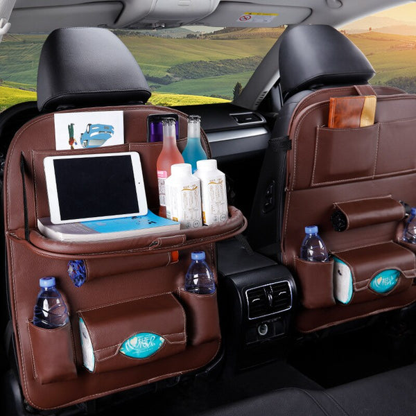 Pu Leather Foldable Car Seat Organizer With Table Tray And Pockets Car Organisers