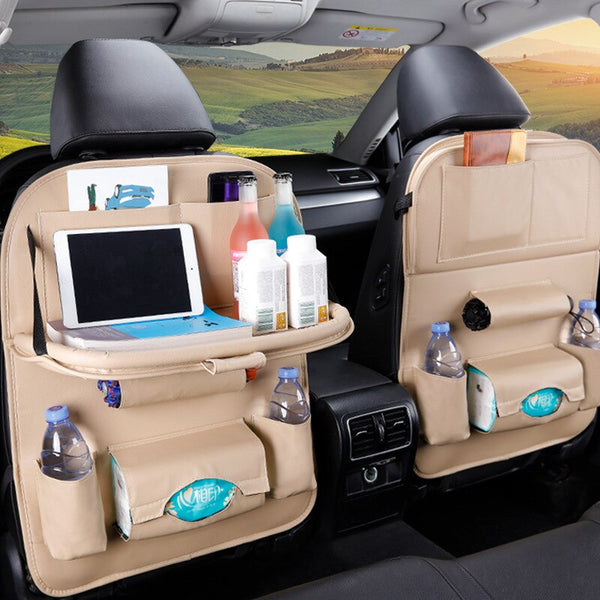 Pu Leather Foldable Car Seat Organizer With Table Tray And Pockets Car Organisers