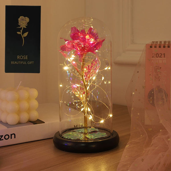 Led Enchanted Galaxy Rose With Fairy Lights In Dome Floral Décor
