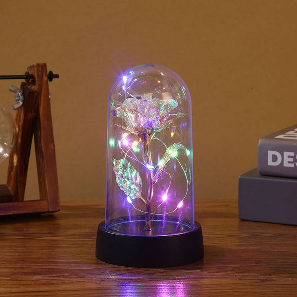Led Enchanted Galaxy Rose With Fairy Lights In Dome Floral Décor