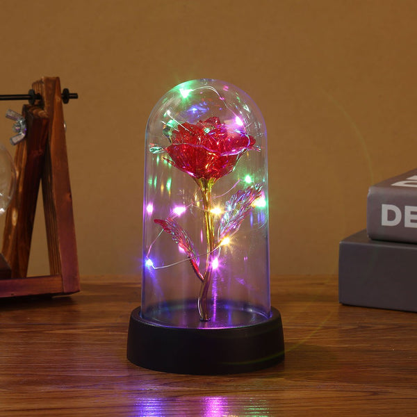 Led Enchanted Galaxy Rose With Fairy Lights In Dome Floral Décor
