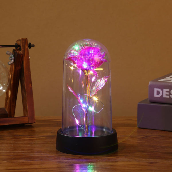 Led Enchanted Galaxy Rose With Fairy Lights In Dome Floral Décor
