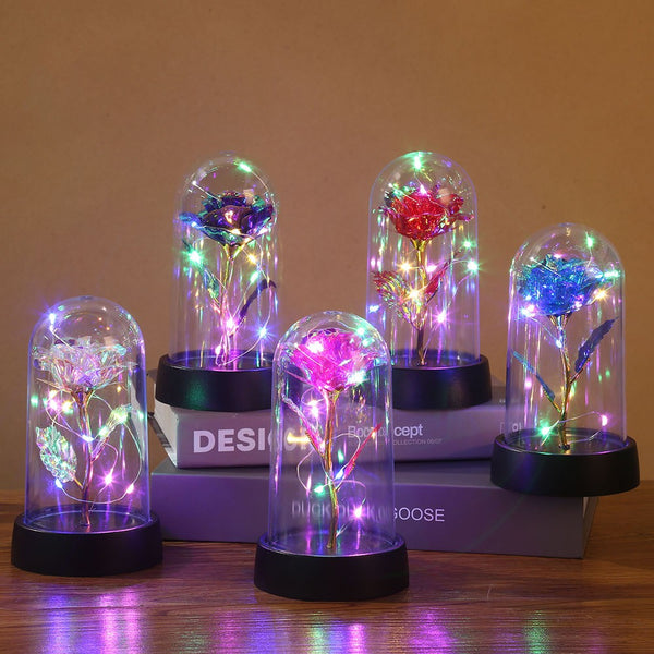 Led Enchanted Galaxy Rose With Fairy Lights In Dome Floral Décor