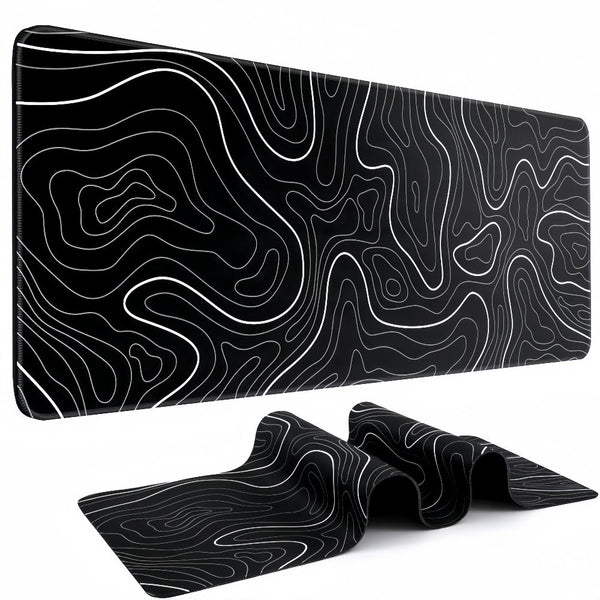 Anti Slip Topographic Black And White Mouse Pad For Keyboard 30X80cm Mouse Pads & Wrist Rests