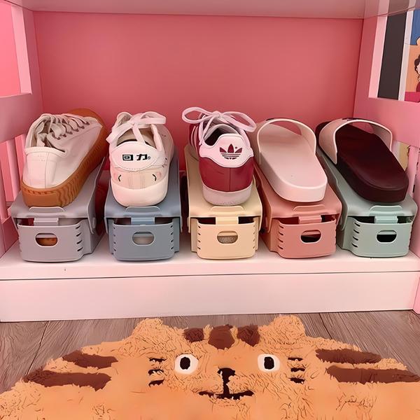 7 Pcs Double Layer Integrated Adjustable Plastic Shoe Rack Shoe Racks