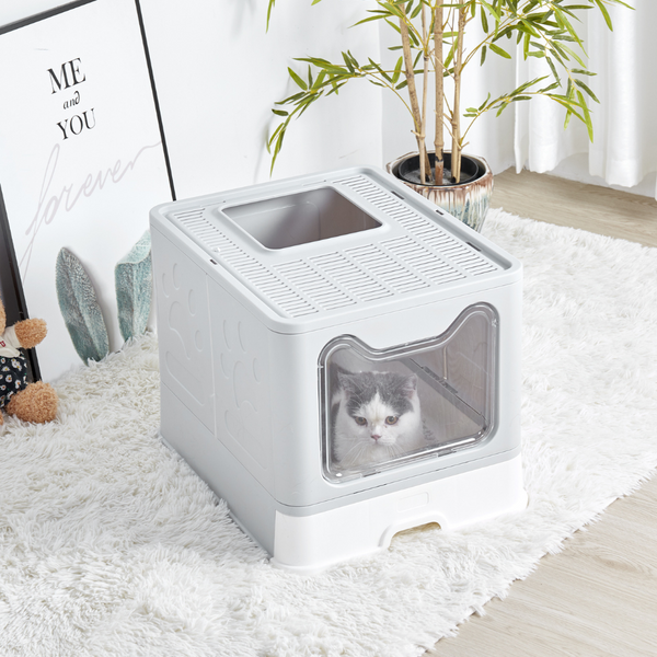 Large Space Foldable Box With Front Entry & Top Exit Tray Cat Litter