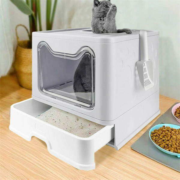 Large Space Foldable Box With Front Entry & Top Exit Tray Cat Litter
