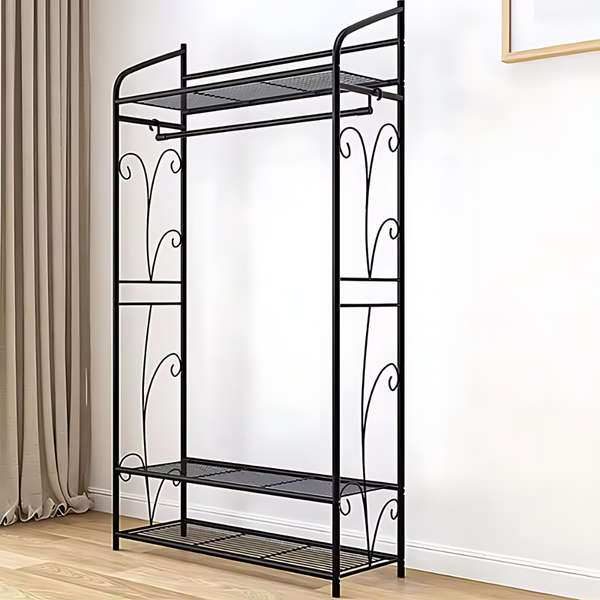 Black Metal Heavy Duty Clothes Rail Rack With 2 Shelf Storage Shelves Garment Racks