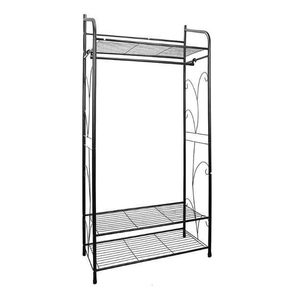 Black Metal Heavy Duty Clothes Rail Rack With 2 Shelf Storage Shelves Garment Racks