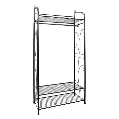Black Metal Heavy Duty Clothes Rail Rack With 2 Shelf Storage Shelves Garment Racks