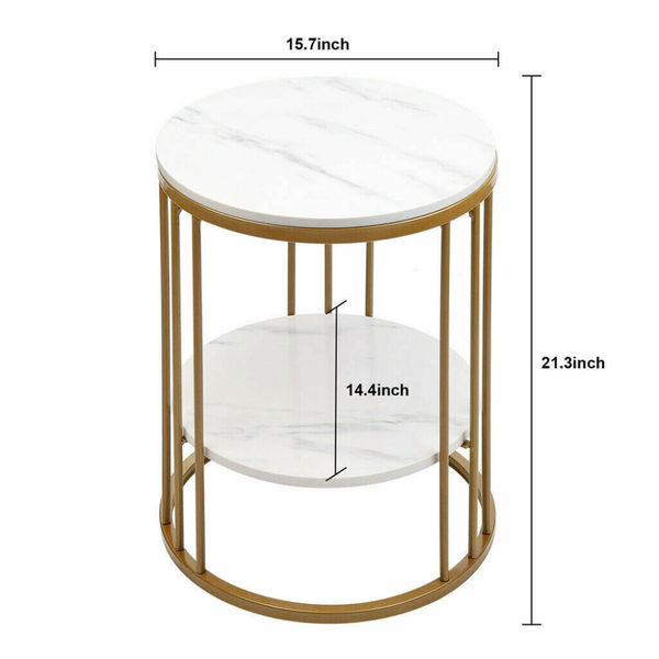 Round Marble Accent Table End 2 Tiers Storage Gold Tables
