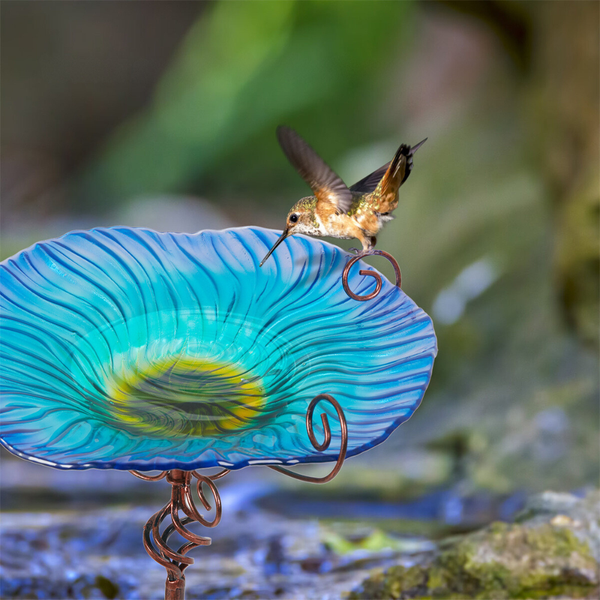 30'' Height Flower Glass Bird Bath Garden Outdoor Feeder With Metal Stake Feeders