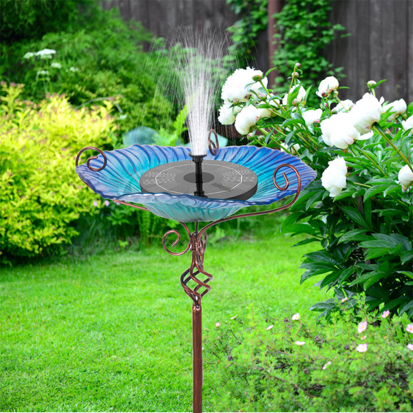 30'' Height Flower Glass Bird Bath Garden Outdoor Feeder With Metal Stake Feeders