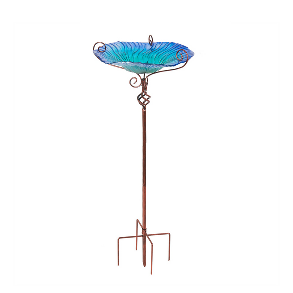 30'' Height Flower Glass Bird Bath Garden Outdoor Feeder With Metal Stake Feeders