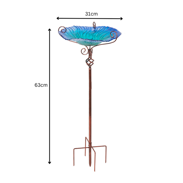 30'' Height Flower Glass Bird Bath Garden Outdoor Feeder With Metal Stake Feeders