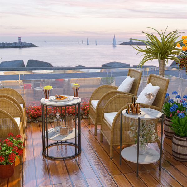 Round Marble Accent Table End 2 Tiers Storage Black Side Tables