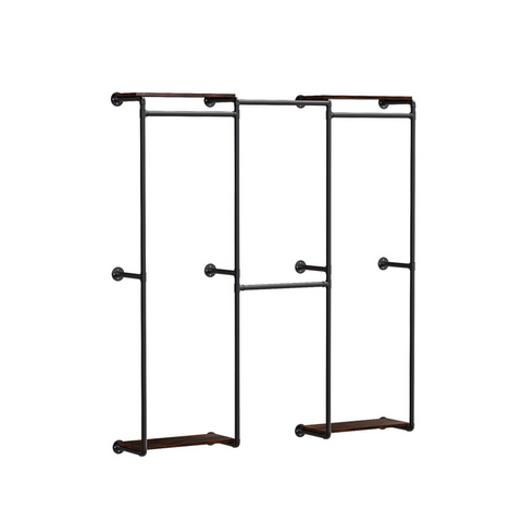 Wall Mounted Industrial Pipe Clothes Rack With Shelves Garment Racks