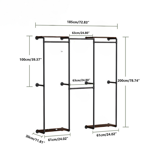 Wall Mounted Industrial Pipe Clothes Rack With Shelves Garment Racks