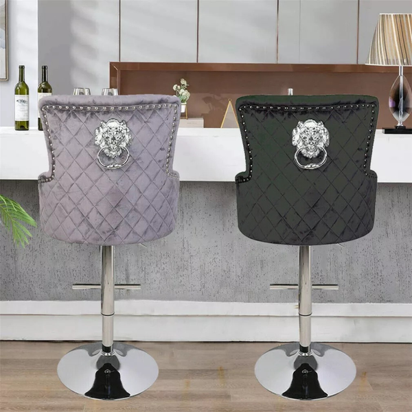 Luxurious Velvet Swivel Bar Stool With Lion Knocker & High Back Benches Bar Stools