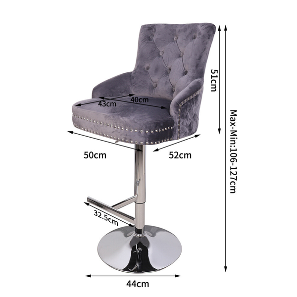 Luxurious Velvet Swivel Bar Stool With Lion Knocker & High Back Benches Bar Stools