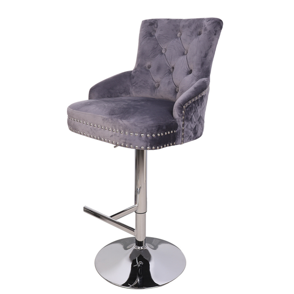 Luxurious Velvet Swivel Bar Stool With Lion Knocker & High Back Benches Bar Stools