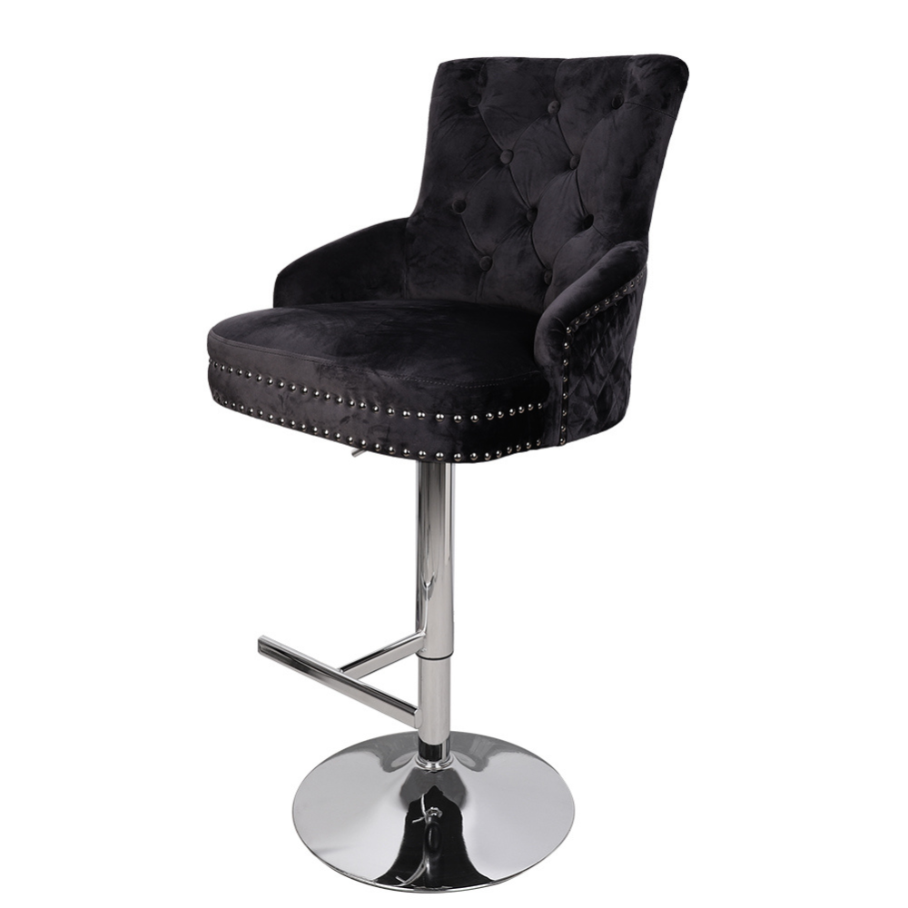 Luxurious Velvet Swivel Bar Stool With Lion Knocker & High Back Benches Bar Stools