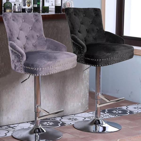 Luxurious Velvet Swivel Bar Stool With Lion Knocker & High Back Benches Bar Stools