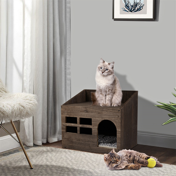 Cozy Cat Cave Bed With Cushion Pad And Litter Box Pet Beds