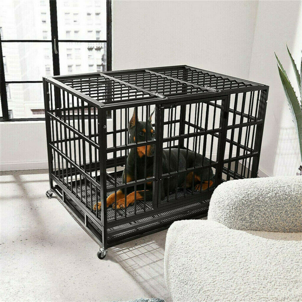 Mobile Heavy Duty Dog Crate With 3 Doors And Bottom Tray Dog Kennels