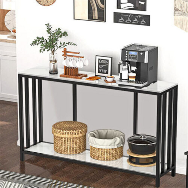 Modern White Marble Console Table With Storage Shelf Tables