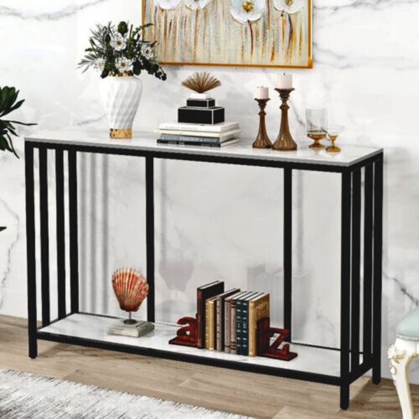 Modern White Marble Console Table With Storage Shelf Tables