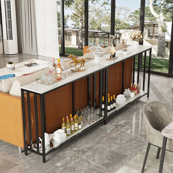 Modern White Marble Console Table With Storage Shelf Tables