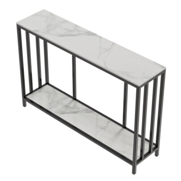 Modern White Marble Console Table With Storage Shelf Tables