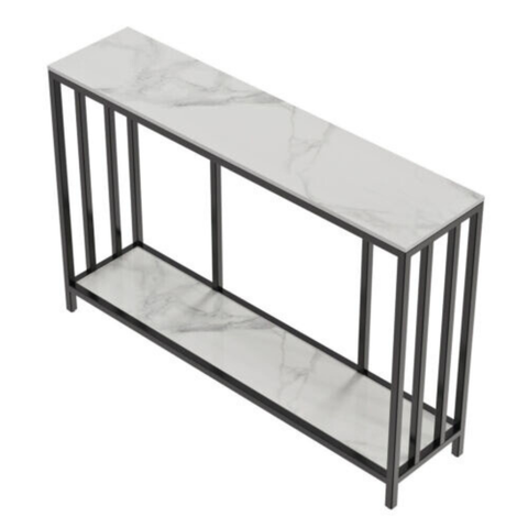 Modern White Marble Console Table With Storage Shelf Tables