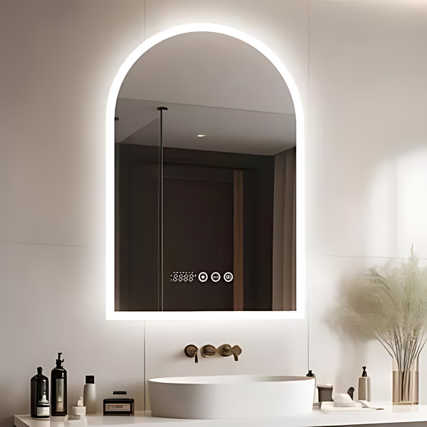 Chic Backlit Bathroom Vanity Mirror With Time And Temperature Display Mirrors