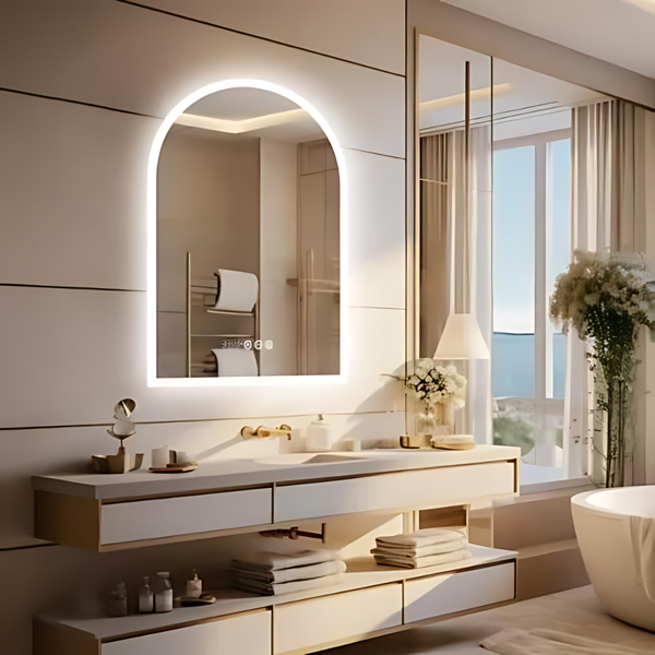 Chic Backlit Bathroom Vanity Mirror With Time And Temperature Display Mirrors