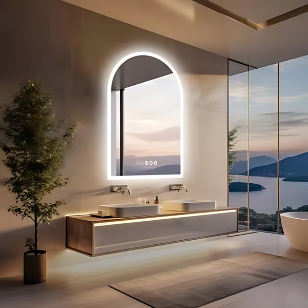 Chic Backlit Bathroom Vanity Mirror With Time And Temperature Display Mirrors